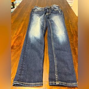 Vigoss Thompson Tomboy Fit Ankle Denim Jeans Low Waist Rise Distressed Dark Wash